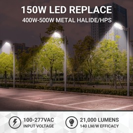 150W/120W/80W LED Parking Lot Light Fixture with Adjustable Slip Fit Mount, 100-277VAC, 21,000lm, LED Area Light Replaces Up to 500W Metal Halide/HPS, 3K/4K/5K CCT Selectable, DLC Premium, cUL Listed