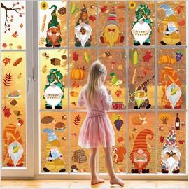 Fall Gnome Window Clings Fall Window Clings for Glass Autumn Window Stickers Tomte Elf Window Decals Gnome Maple Leaf Corn Pumpkin Flowers Design for Thanksgiving Window Decorations 9 Sheets