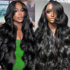 28 Inch 13X6 Lace Front Wigs Human Hair Body Wave Lace Front Wigs Human Hair 200 Density Pre Plucked HD Frontal Wigs Human Hair Glueless Wigs Body Wave Wigs Human Hair for Women Natural Black