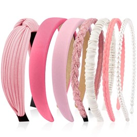 Kotkiddy Set of 7 Women's Headbands, Various Models, Beaded Headbands, Plastic Headband, Headbands, Hair Band for Girls and Women (Pink)