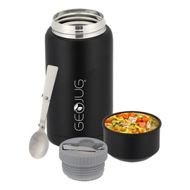 BRENTWOOD GEOJUG FTS-750BK Vacuum-Insulated Stainless Steel Food Jar with Bowl and Folding Spoon, Black (25 Oz.)