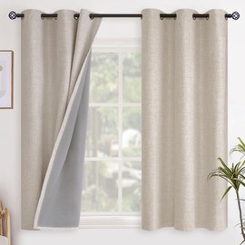 YoungsTex Oatmeal Linen Blackout Curtains 40 Inches Long for Kitchen Bedroom Window, Full Light Blocking Short Drapes with Grommet Thermal Insulated for Bathroom, 2 Panels, 42 X 40 Inch