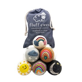 Fluff Ewes Premium Handmade New Zealand Reusable Wool Dryer Balls for Laundry, Baby, Anti-Static Alternative to Liquid Fabric Softener, Plastic Dryer Balls & Dryer Sheets, 6 Pack Set, Rainbow or Shine