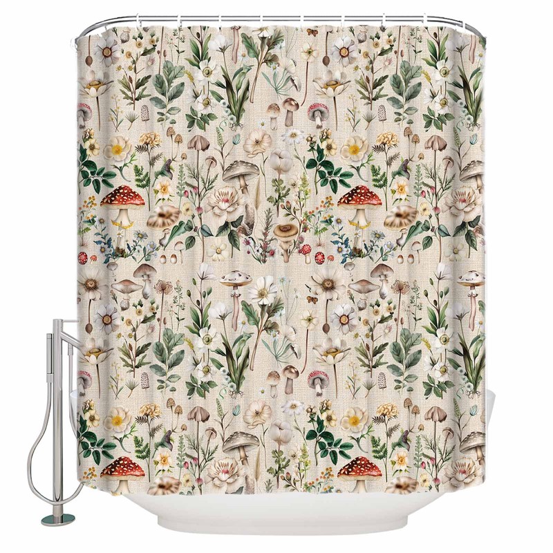 Anzona Spring Mushroom Botanical Waterproof Shower Curtains Set - Extra