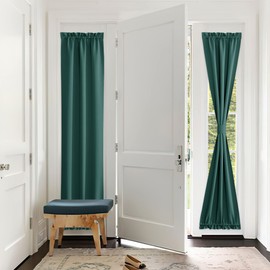 PONY DANCE Door Curtain Panel - Front Door Side Light Block Privacy Protect Decoration for Front/Back Entry Way Adjustable Size Dual Rod Pocket Top, 25 W x 72 L, Hunter Green, 1 PC