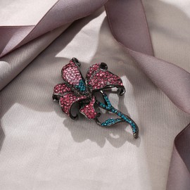 EVER FAITH Rhinestone Crystal Orchid Brooch Pin, Vintage Inspired Flower Teardrop Brooch for Women Pink/Blue Black-Tone