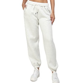 IUUI Women's High Waisted Fleece Sweatpants - Casual Baggy Joggers with Pockets, Foldable Warm Lounge Pants Oatmeal