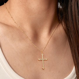 Bemoly 14K Gold Cross Pendant Necklaces For Women Dainty Turquoise Coin Boho Minimalist Chain Choker Necklace Jewelry