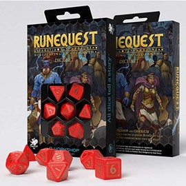 Q Workshop QWOSRQU53 RuneQuest Dice Set, Red & Gold - Set of 7