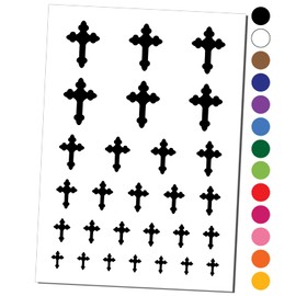 Cross Doodle Christian Temporary Tattoo Water Resistant Fake Body Art Set Collection - Black (One Sheet)
