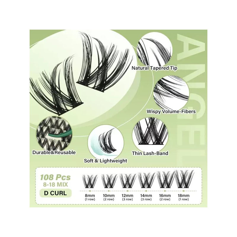 Kiyu 키유 래쉬 클러스터 144Pcs D 컬 엔젤 속눈썹 연장