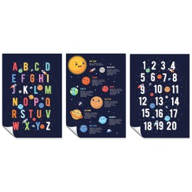 Sonnensystem, Alphabet & Zahlen, pädagogisches Klassenzimmer-Posterdrucke, Set mit 3 A4-Drucken, für Zuhause, Kinderzimmer, Kinderzimmer-Wände, Kinderzimmer-Dekor
