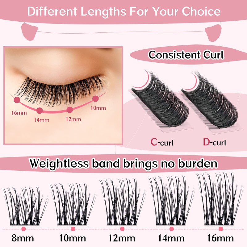 Cluster Eyelashes, Pack of 72 Individual Eyelashes, Eyelash Clusters, DIY