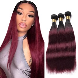 Burgundy Bundles 1B99J Straight Human Hair Bundles Brazilian Ombre Straight Bundles Human Hair 3 Bundles 14 16 18 Inch Two Wone Black And Wine Red Bundles Human Hair Extensions