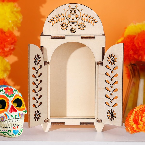 Dia De Los Muertos Ofrenda Shadow Box, Pre-Assembled Wooden Day