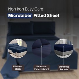 Fitted Bed Sheets 30cm 12 inch Deep Soft Comfy Microfiber Fabric with Easy care Non Iron and Discolour Resistant Navy - Single