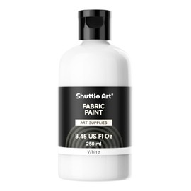 Shuttle Art White Fabric Paint, 8.45 oz(250 ml) Fabric Paint for Clothes Permanent, Non-Toxic Textile Paint for DIY Arts & Crafts, T-Shirts, Shoes, Jeans, Ideal for Base Coverage, Blending & Detailing