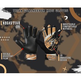 TITAN GK Soccer Goalie Gloves - Football Goalkeeper Gloves Kids, Boys, Children, Youth & Adult with Double Wrist Protection, 4mm Latex Anti-Slip Strong Grips Palm