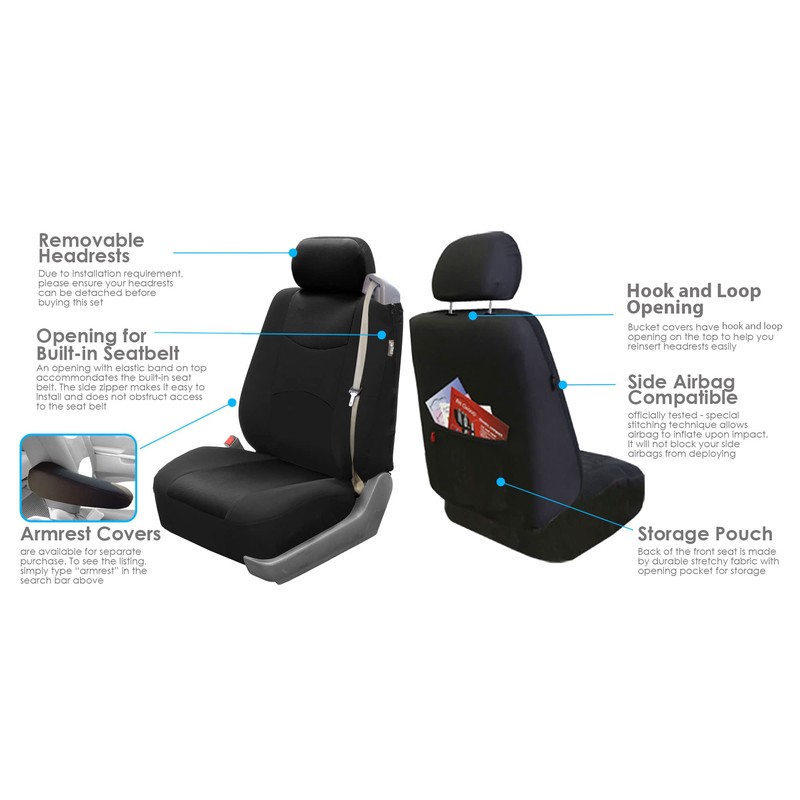 FH Group Front Set Cloth Car Seat Cover for Bucket