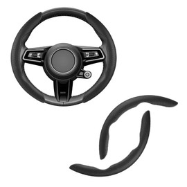 Amiss Car Nappa Leather Steering Wheel Cover, Car Interior Accessories, 2PCS Segmented Steering Wheel Protector, Universal 99% Car Wheel Cover Protector (Black)