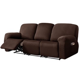 vctops Diamond Recliner Sofa Covers 8-Pieces Stretch Large Couch Covers for 3 Seats Reclining Slipcovers Soft Solid Furniture Protector (Dark Coffee,3 Seat)
