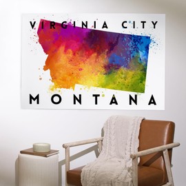 Lantern Press 36x54 Inch Giclee Print, Virginia City, Montana, State Abstract Watercolor