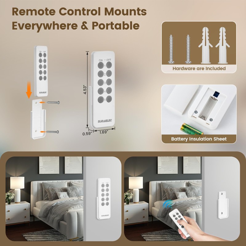 SURAIELEC Remote Control Outlet, Wireless Light Switch - 5 Outlets