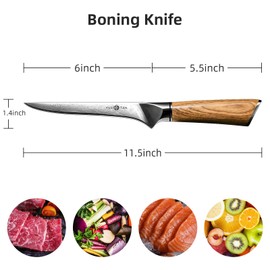 YUSOTAN Super Sharp Damascus Japanese Boning Knife 6" - Fish Fillet, High Carbon Stainless Steel for Kitchen, Meat, BBQ With Ergonomic Solid Wood Handle and Gift Box