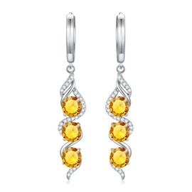 Citrine Earrings for Women 925 Sterling Silver with 5 mm Genuine Citrine Drop Earrings, Sterling Silver