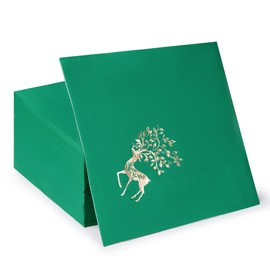 BeBesta 80 Pack Merry Christmas Paper Napkins Red Green white Gold Disposable Party Luncheon Napkins for Christmas New Year Holiday Dinner Party Supplies, 6.5 x 6.5 Inch-Xmas Deer (Green)
