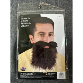 Fun World Adult Mens Black Facial Hair Beard and Mustache Costume Accessory NEW