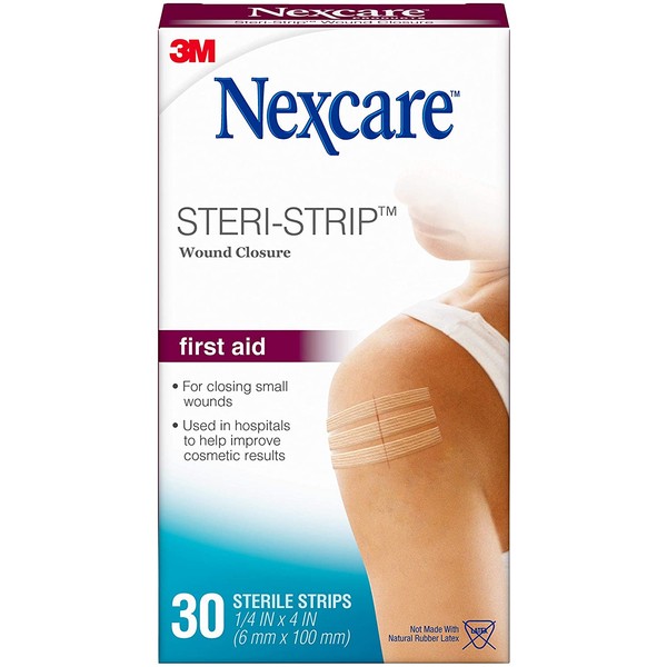 Nexcare Steri-Strip Wound Closure, Hypoallergenic Strips, Alternative to Butterfly Bandages, Help Improve Cosmetic Results, 1/4 Inch x 4 Inch, 30 Count