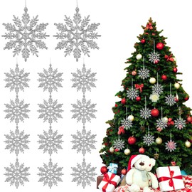 Silver Christmas Decorations, Silver Tree Decorations, Christmas Tree Decorations Silver Christmas Ornaments, Silver and White Christmas Tree Decorations Silver Snowflake Baubles for Xmas