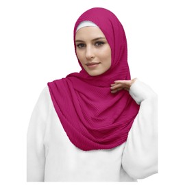 Lina & Lily Premium Cotton Pleated Hijab for Muslim Women, Maxi Head Scarf Shawl Wrap Lightweight (Pink)
