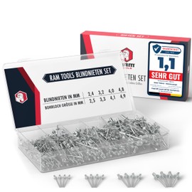 RAM TOOLS® Blind Rivets Set, 400 Piece Rivet Set, Universal Suitable for Rivet Pliers, Professional Pop Rivet Set, Pop Rivets 4 Sizes for Pop Rivet Pliers
