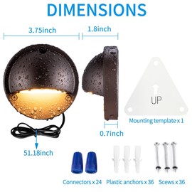 BTNHPLite LED Low Voltage Deck Lights 3.74 Inch Landscape Lighting Fence Lights 2700K 180LM 12-24V AC/DC Aluminum Oil Rubbed Bronze Outdoor Step Light 2.5W IP65 with Wire Nuts 4FT Corded, 12 Pack