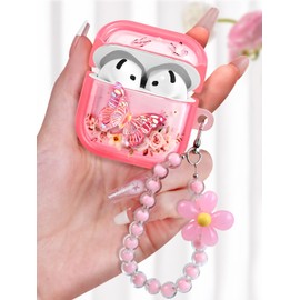 Coralogo for AirPods 4 Case - Cute for Women Girls Kawaii Girly Pink Butterfly Design Girlish Pretty and Beautiful Protection Flower for AirPods 4th Generation 2024 Cover with Keychain