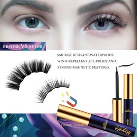Menaka 3D Natural Magnetic Eyelashes with Eyeliner Kit, Lightweight Magnetic Lashes Natural Look, 7 Pairs Reusable False Lashes Kit, No Glue Needed Reusable Easy to Use