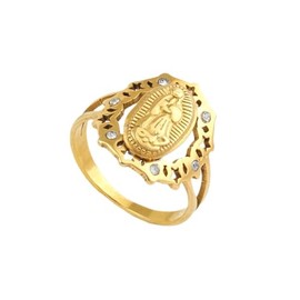 Kumshunie Virgin Mary 18K Gold Plated Band Ring for Women Dainty Jewelry Faith Statement Lady of Guadalupe Religious Gift Size 9