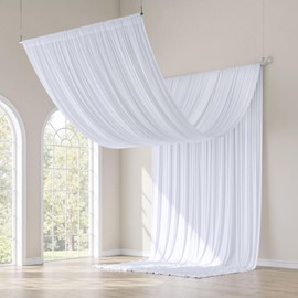 gogoparti 20x20FT White Ceiling Curtain Panels - 4 Panels of 5x20FT Wrinkle-Free Polyester Drapes for Weddings, Birthdays, Parties, Tent & Event Decoration