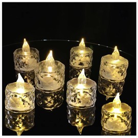 Gouccpu 12pack LED Crystal Candle Light Table Centrepiece Flameless Candles Transparent Small Tea Wax Birthday Proposal INS Desktop Decoration Create Atmosphere Smokeless Candles Tea Lights