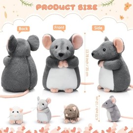5 Pcs Mouse Stuffed Animals Set 14'' Large Mommy Rat Plush with 4 Small Mouse Babies in Zippered Tummy Stuffed Rat Plush Toys for Girls Boys Birthday Graduation Rat Lover Gift(Fluffy Style)