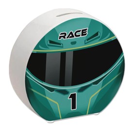 Motorsport Helmet Money Box in Racing Green Money Box Motorsport Racing Car Helmet Motorcycle Piggy Bank Racing Money Box Racing Kids Car Sports Car Biker Racing Helmet Cool