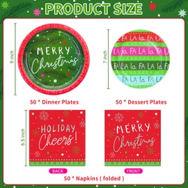 Christmas Party Supply Kit 150 Count, Christmas Disposable Dinner Plates, Dessert Plates and Lucheon Napkins Dinnerware Set for Merry Christmas Falala Winter Holiday Xmas Party Decorations, Serves 50