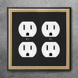 Pearled Frame Decorative Wall Plate Switch Plate Outlet Cover (Double Duplex, Black & Dark Golden)