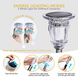 SUNFACE Solar Pathway Lights Outdoor 2 Pack, 3 Color Temperature White Solar Garden Lights, 17.32" IP65 Waterproof Glass Stainless Steel Landscape Lights for Yard Walkway Driveway Patio Lawn