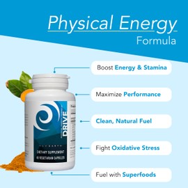 New Earth New Earth Drive - Natural Pre-Workout Energy Supplement, 60 ct - Boost Performance & Endurance with Superfoods Like Cordyceps, Turmeric & Organic Wild Microalgae