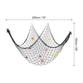 PATIKIL Fishing Net Decor, 80" x 60" Mediterranean Style Photographing Decoration Natural Fish Net Party Accessory with Sea Shells for Home Bedroom, Black
