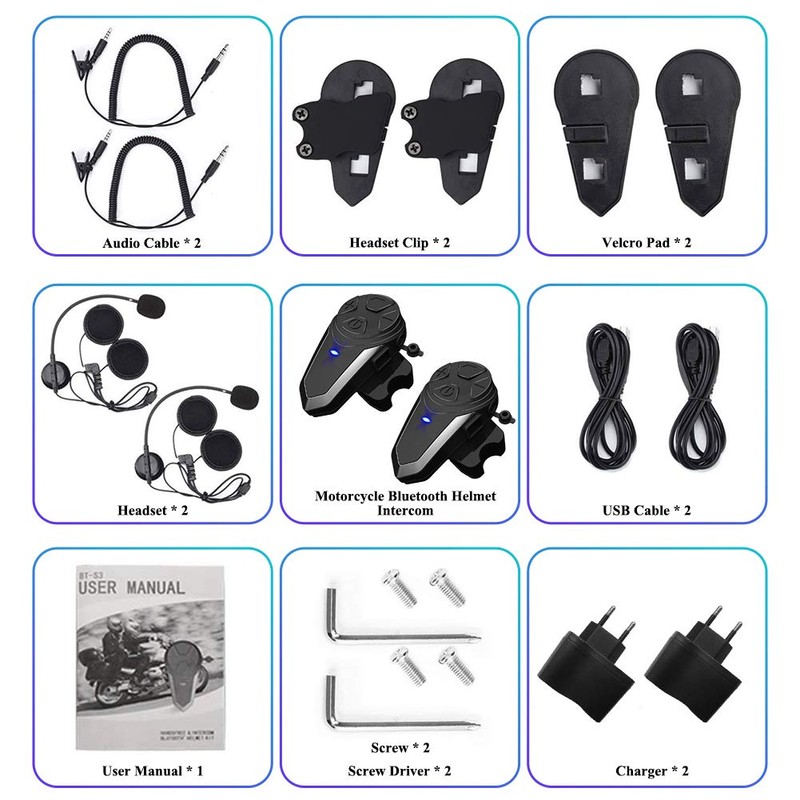 vFound BT-S3 1000m Motorcycle Intercom Helmet Headset Real-time Communication Systems
