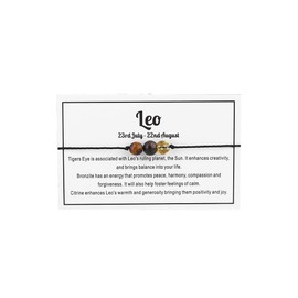 Fuqimanman2020 12 Constellation Zodiac Crystal Natural Stone Horoscope Stretch Bracelets Healing Gemstone Adjustable Braid Cord String Rope for Couples Friendship Reiki Yoga Meditation Jewelry-Leo
